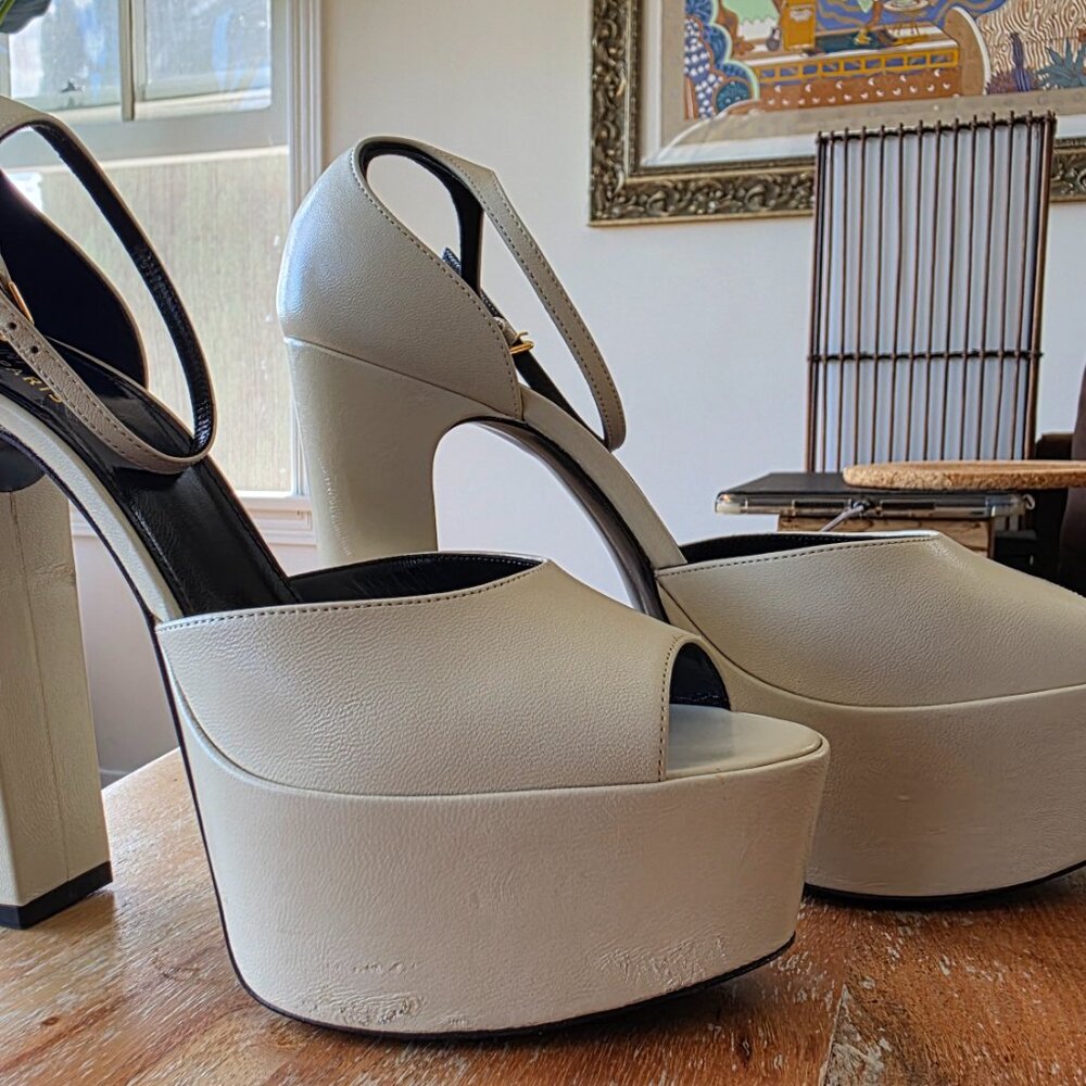 Saint Laurent Jodie 145 Ivory Platform Smooth Leather Sandals - Picture 8 of 12